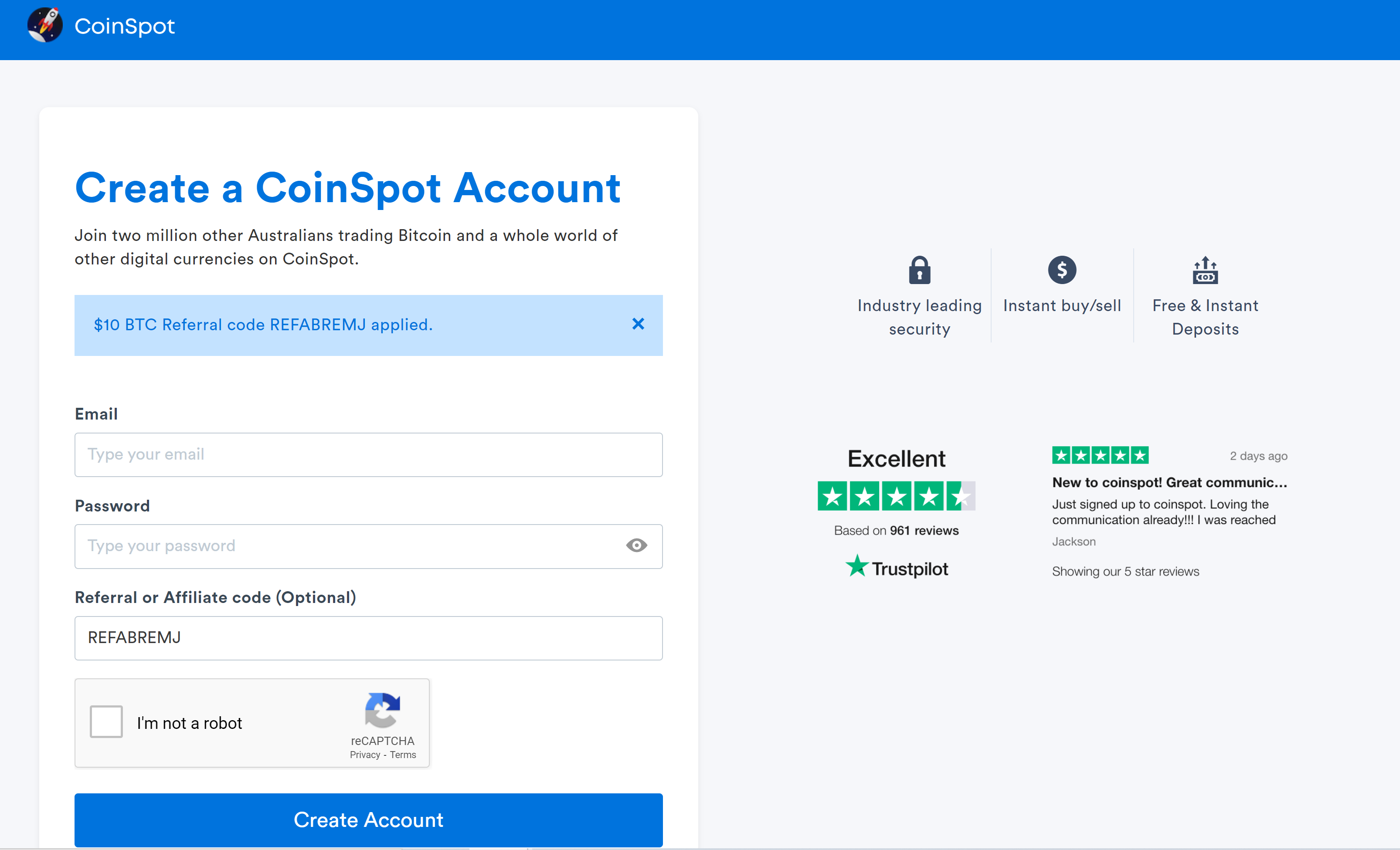coinspot referral code page
