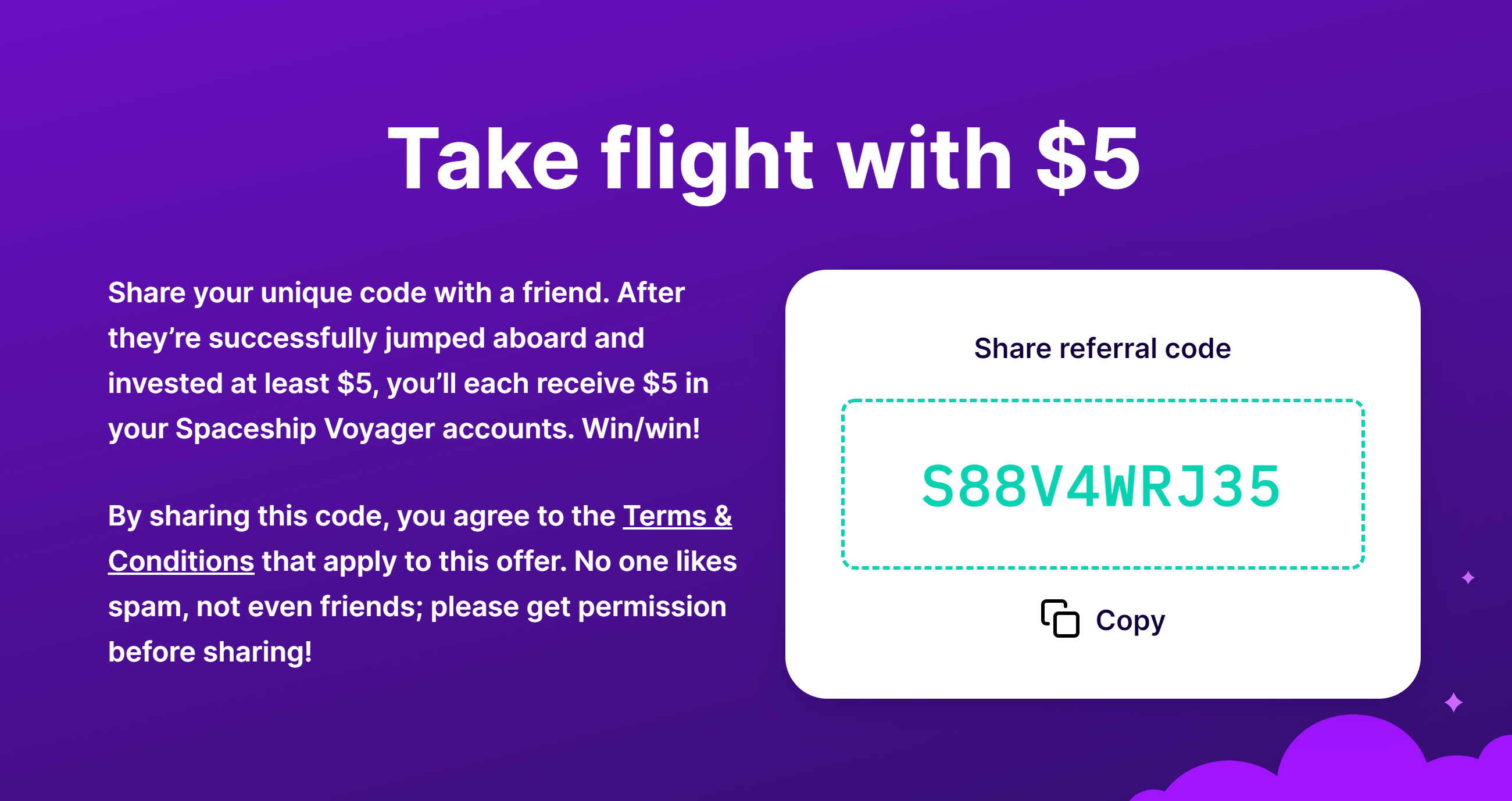 spaceship referral code page